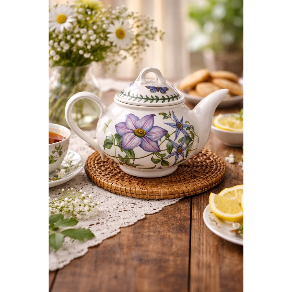 Vtg Portmeirion Botanic Garden Teapot Clematis Virgins Bower Made‎ in Britain